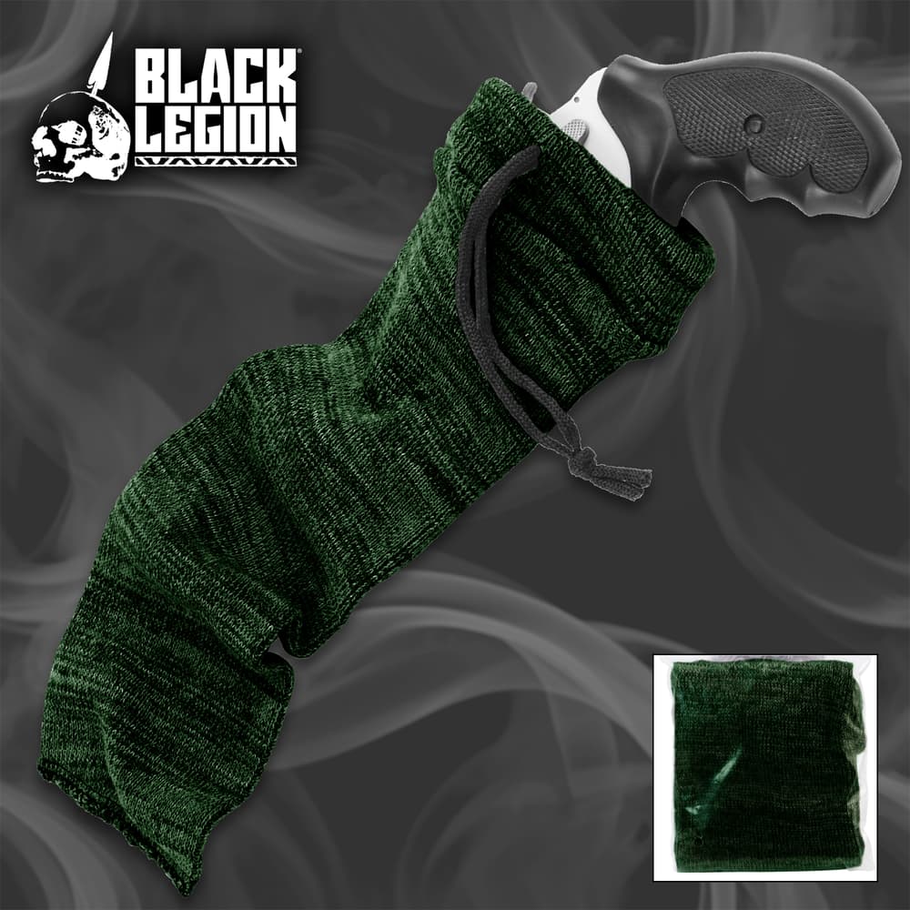 An in-use view of the Black Legion Green Handgun Sock image number 0