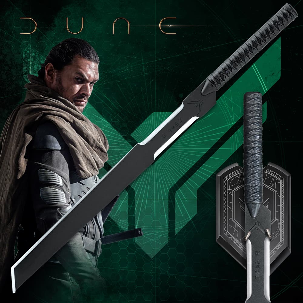 Character with sword and green background, Dune theme image number 0