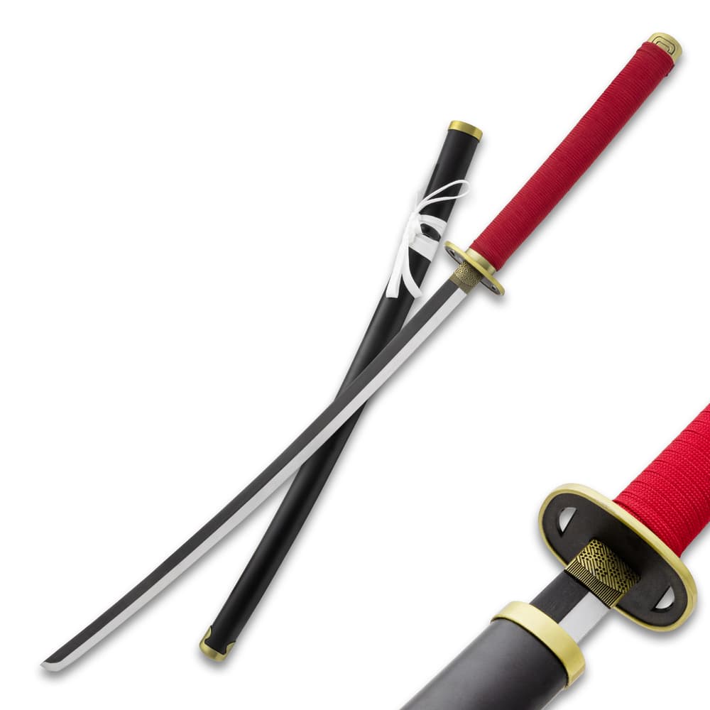 Katana with red handle and black scabbard image number 0