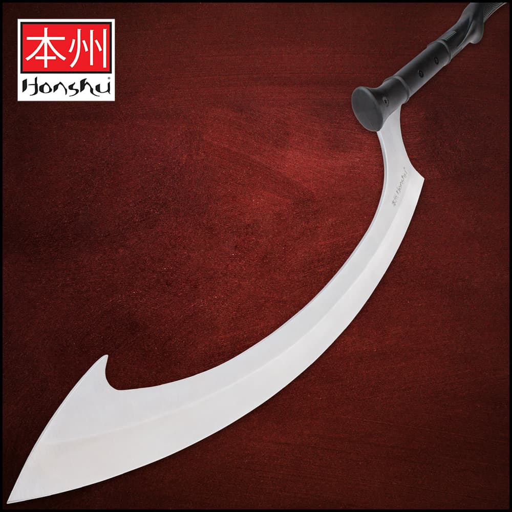 Honshu sickle shaped stainless steel blade with a black nylon handle image number 0