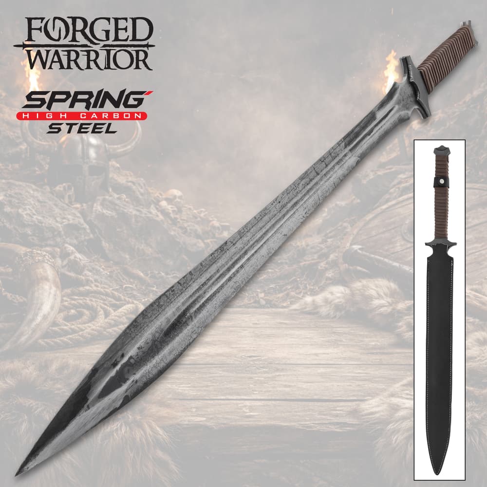 Forged Warrior sword with high carbon steel blade and leather grip image number 0