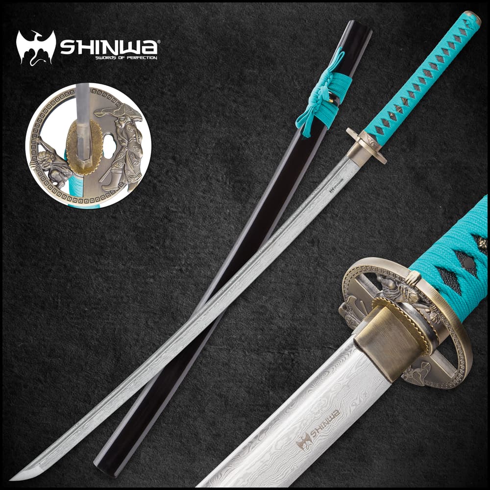 Shinwa Regal Katana Teal Sword Damascus image number 0