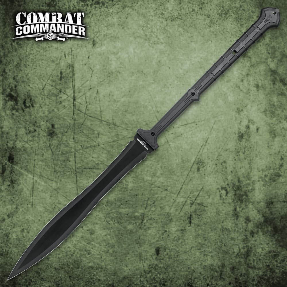 Combat Commander Thai Gladius Sword shown with 1065 high carbon steel blade and black handle. image number 0