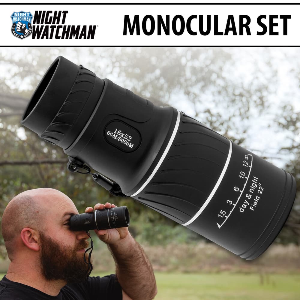 The Night Watchman Monocular Set and a person looking through it. image number 0