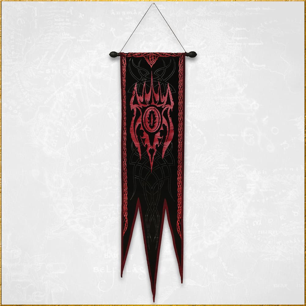 Close view of 53 inch in length cloth war banner with the Red Eye of Sauron