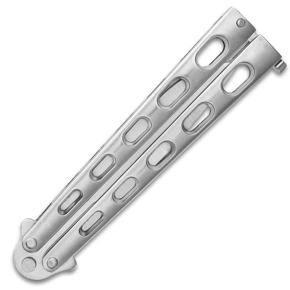 Silver Slotted Butterfly Knife Stainless Steel Blade,