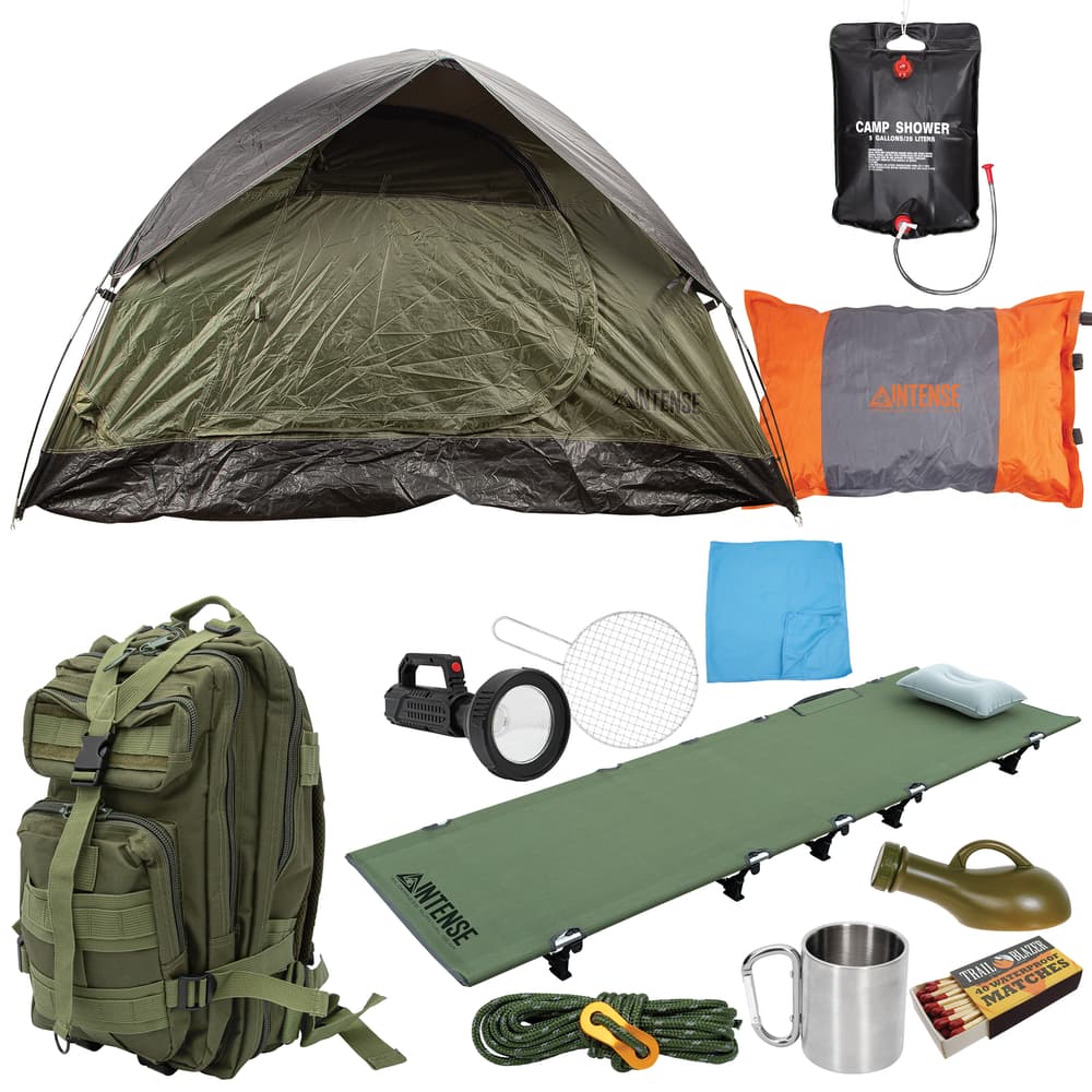 Camping gear set with tent, backpack, and essentials image number 0