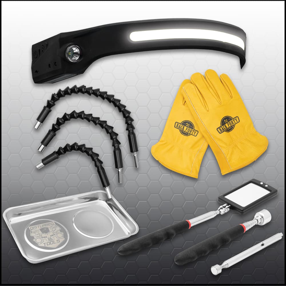 Tool set with gloves, flexible extensions, and magnetic tray image number 0