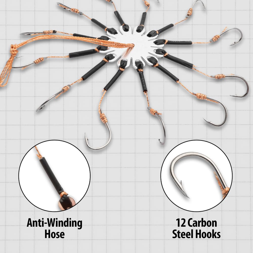 Trailblazer Explosion String Hook Set | 12 #10 Hooks | Carbon Steel Construction | Built-In Hose Attachment | Circle Hook Design Trailblazer Explosion String Hook Set | 12 #10 Hooks | Carbon Steel Construction | Built-In Hose Attachment | Circle Hook Design