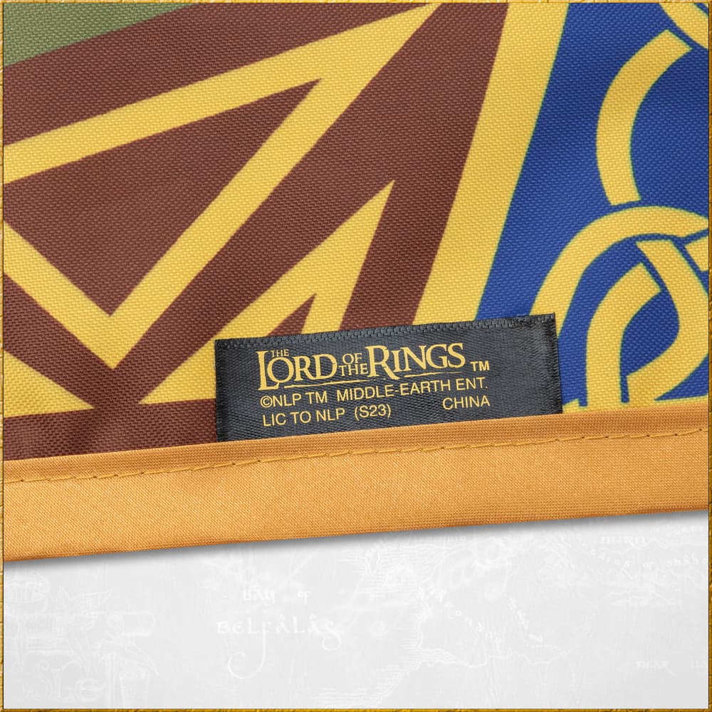 A closeup of the licensed tag for the Rohan Banner.