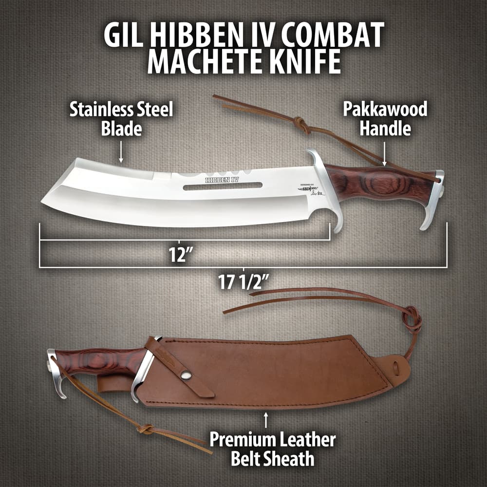 Gil Hibben IV Combat Machete Knife with Leather Sheath Gil Hibben IV Combat Machete Knife with Leather Sheath