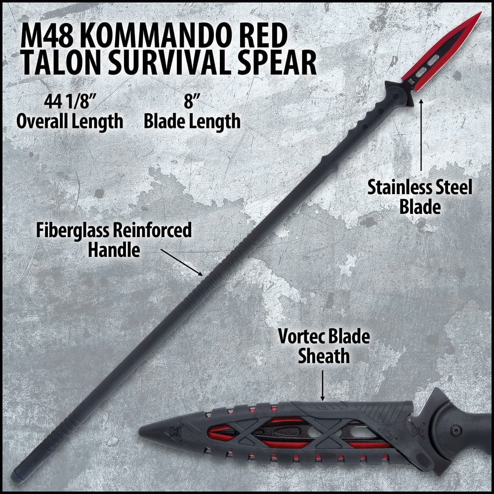 M48 Kommando Red Talon Survival Spear And Sheath – Cast Stainless