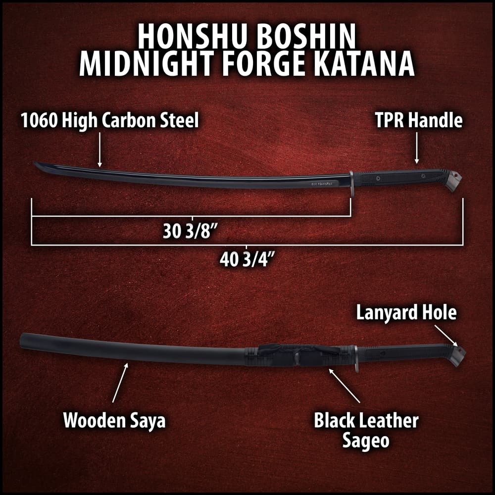 Honshu Boshin® Midnight Forge Katana With Scabbard - Black
