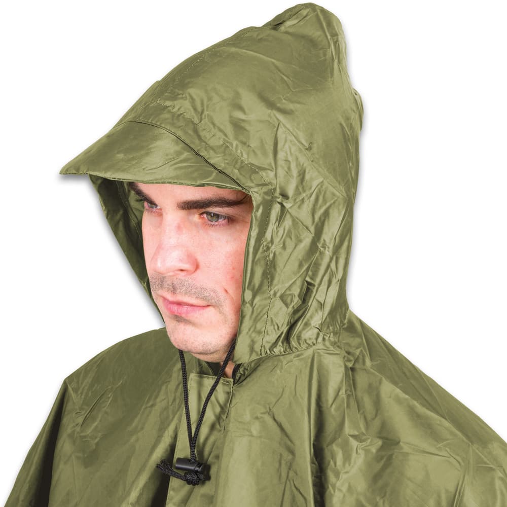Olive Drab Poncho with Built-In Hood