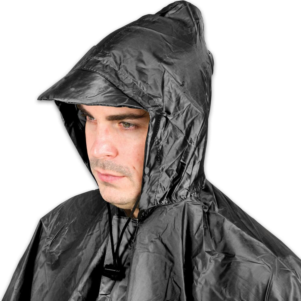 Black Poncho With Built In Hood Military