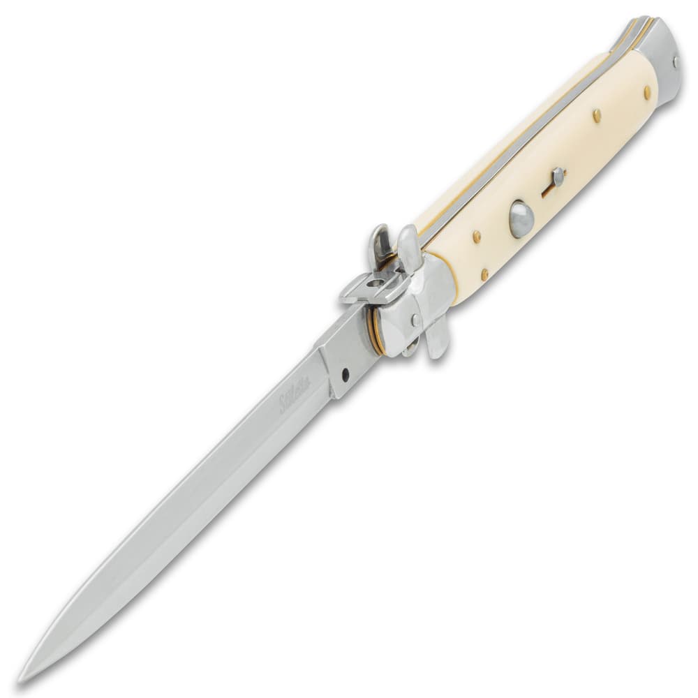 Automatic Italian Ivory Stiletto Knife With Pouch Automatic Italian Ivory Stiletto Knife With Pouch