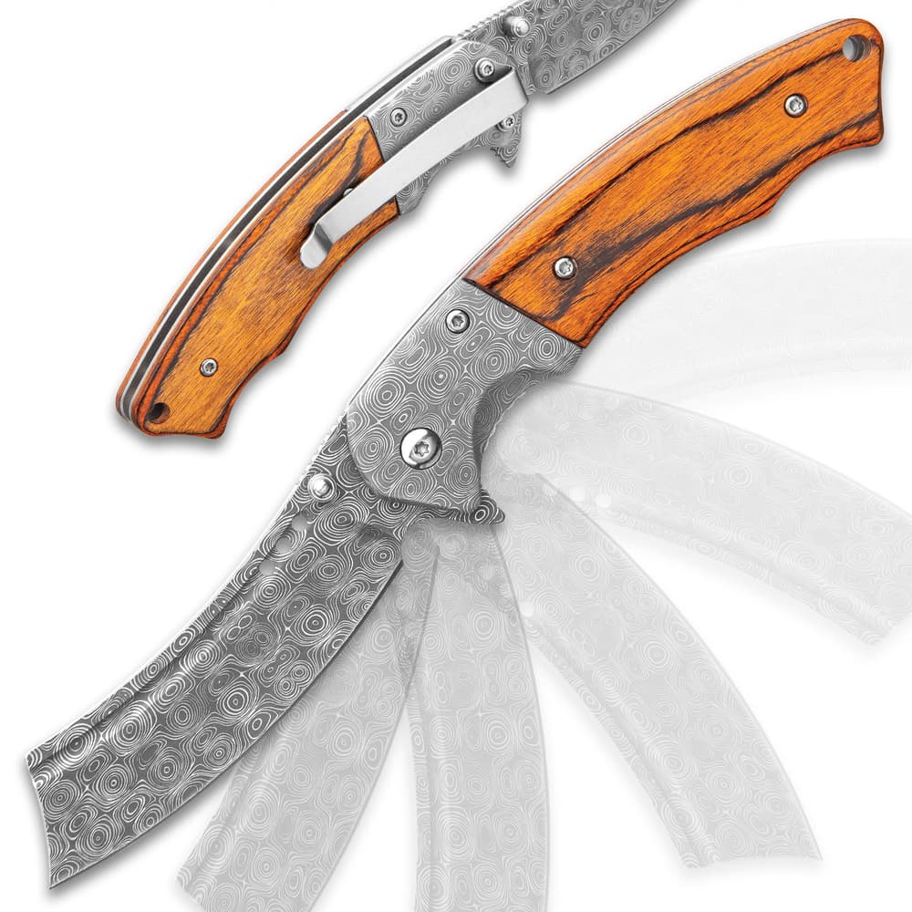Boot Hill Razor Pocket Knife – Damascus Pattern Steel Blade