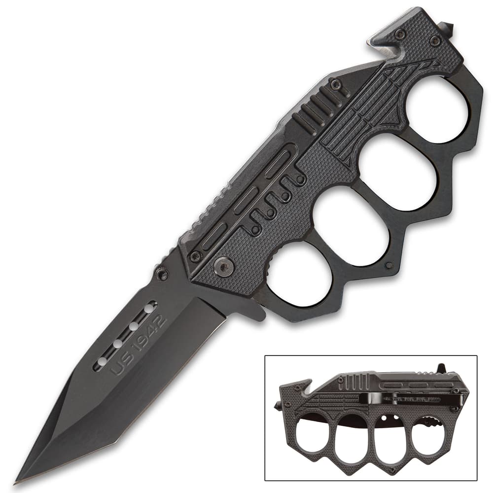 Jungle Hunter Black Folding Knuckle Knife – Stainless Steel Blade