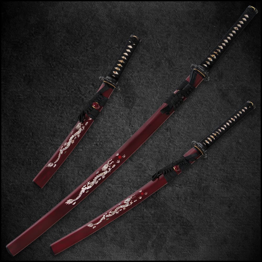 Shinwa Pearl Maroon Samurai Sword Set | BUDK.com