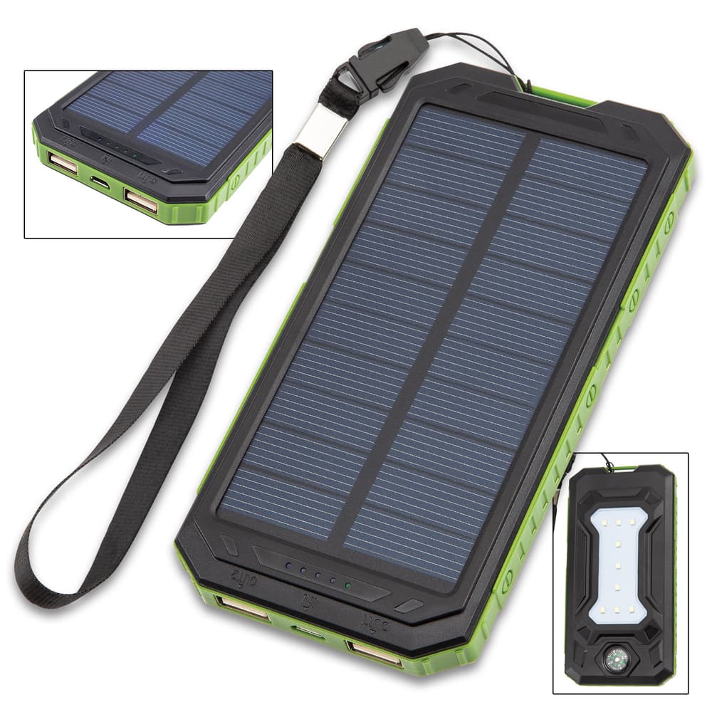 10,000 MAH Solar Charger and Power Bank with Flashlight - BUDK.com