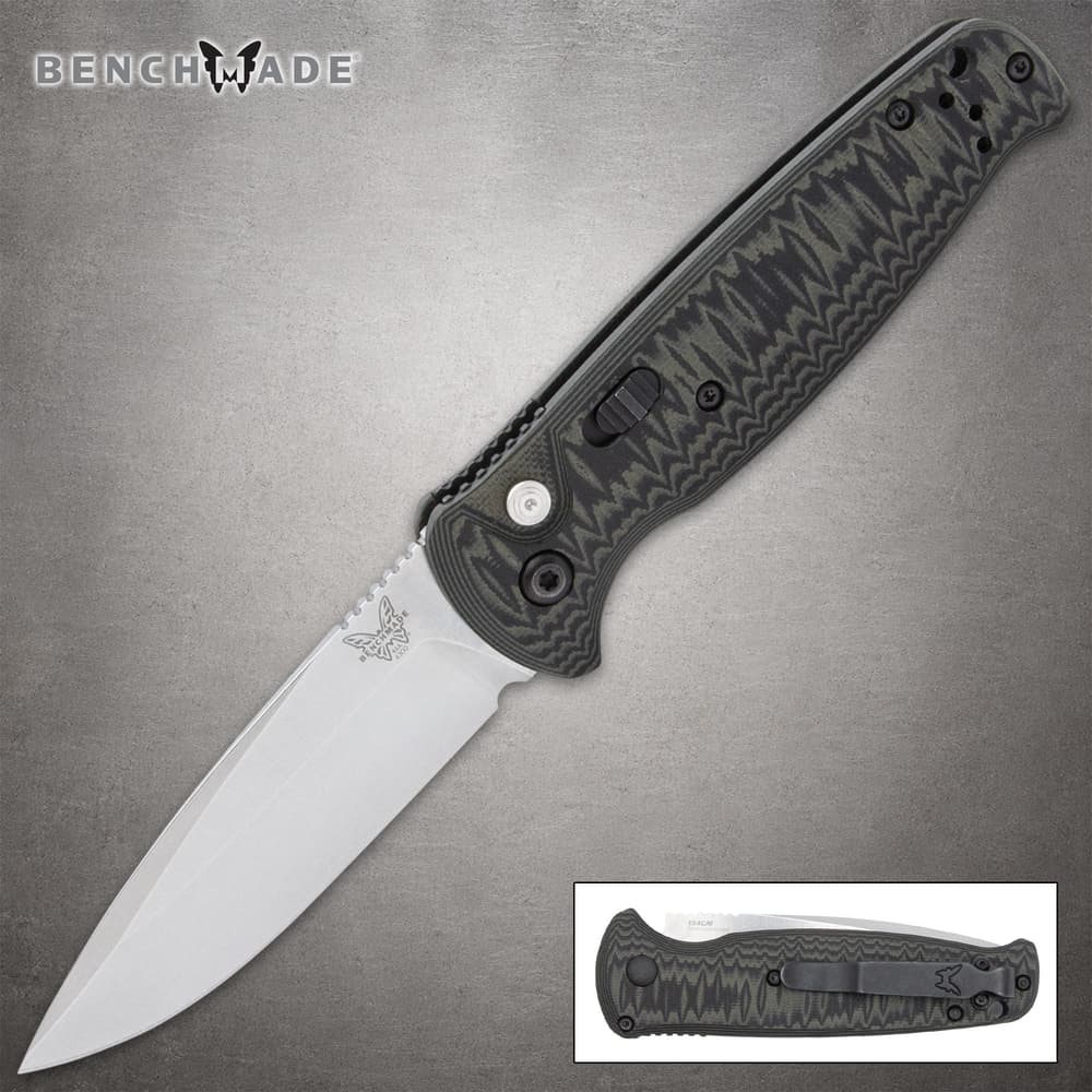 Benchmade knife with textured handle and open blade image number 0