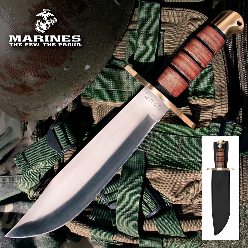 USMC knife on military gear with helmet image number 0