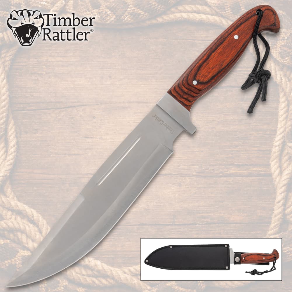 Large knife with wooden handle and sheath image number 0