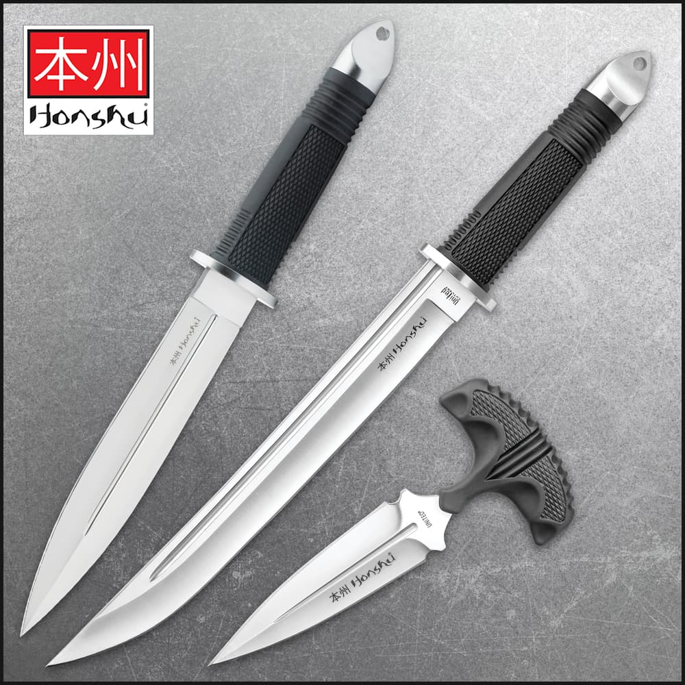 The Honshu Dagger Kit gives you three tactical knives that feature unrivaled, rock-solid stainless steel construction with a serious bite image number 0