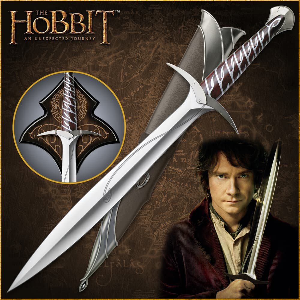 Full image of the Sting Sword and Scabbard included in the Hobbit Bilbo Collection. image number 0
