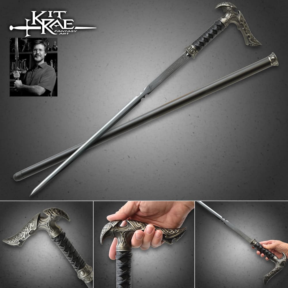 The Kit Rae Black Axios Sword Cane has a carbon steel blade image number 0