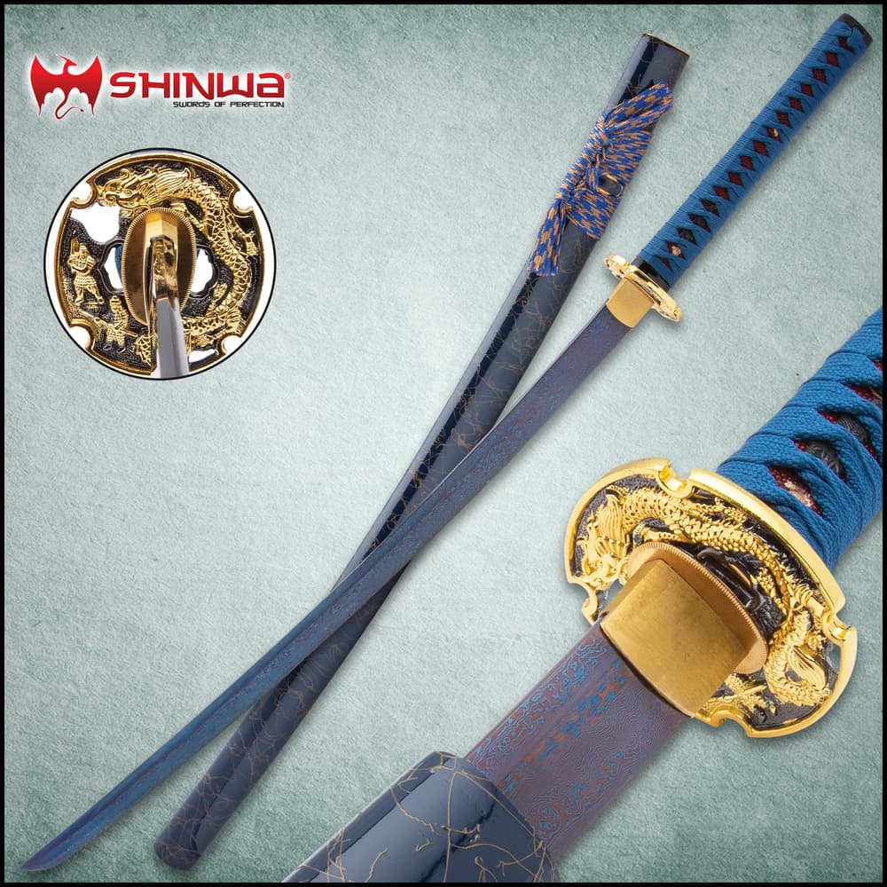 The Shinwa Lazuli Katana showcased in different angles image number 0