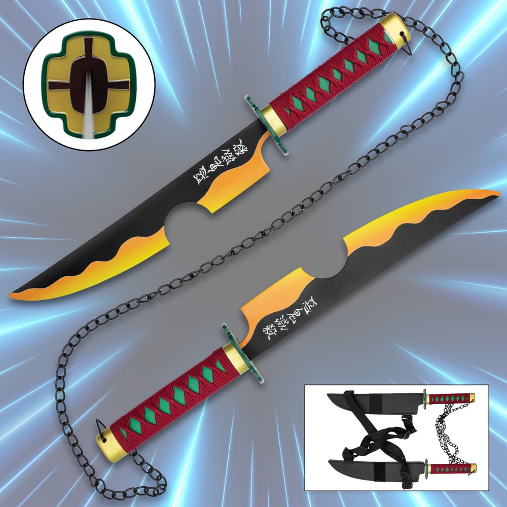 Full image of the Tengen Uzui Nichirin Demon Slayer Double Sword. image number 0