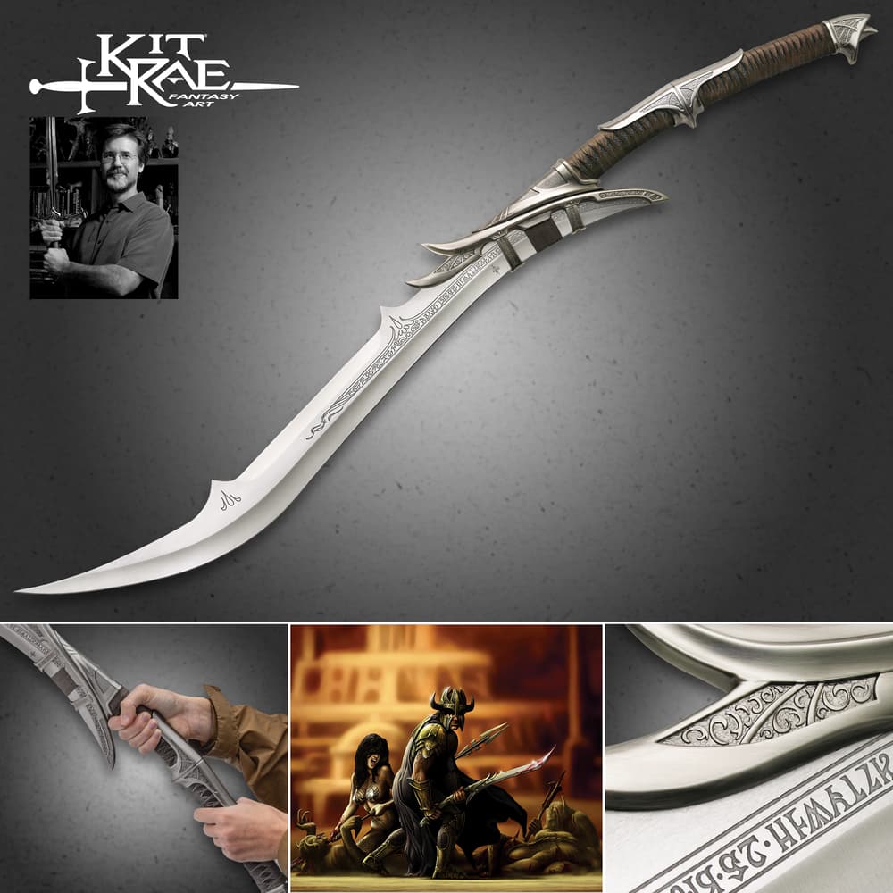 United Cutlery Kit Rae Mithrodin 420 stainless steel sword with “Battling the Horde” custom print. image number 0