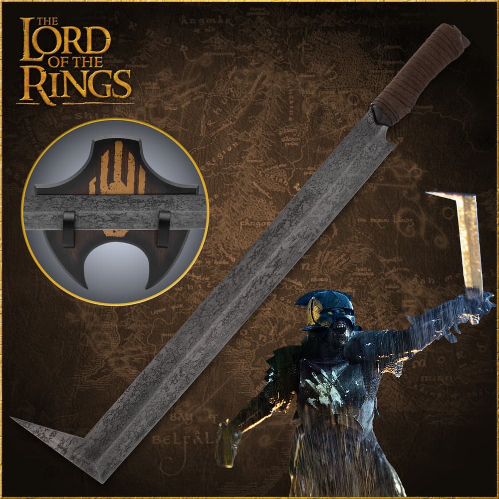 The Lord of the Rings Uruk Hai Scimitar Sword alone and with display plaque image number 0