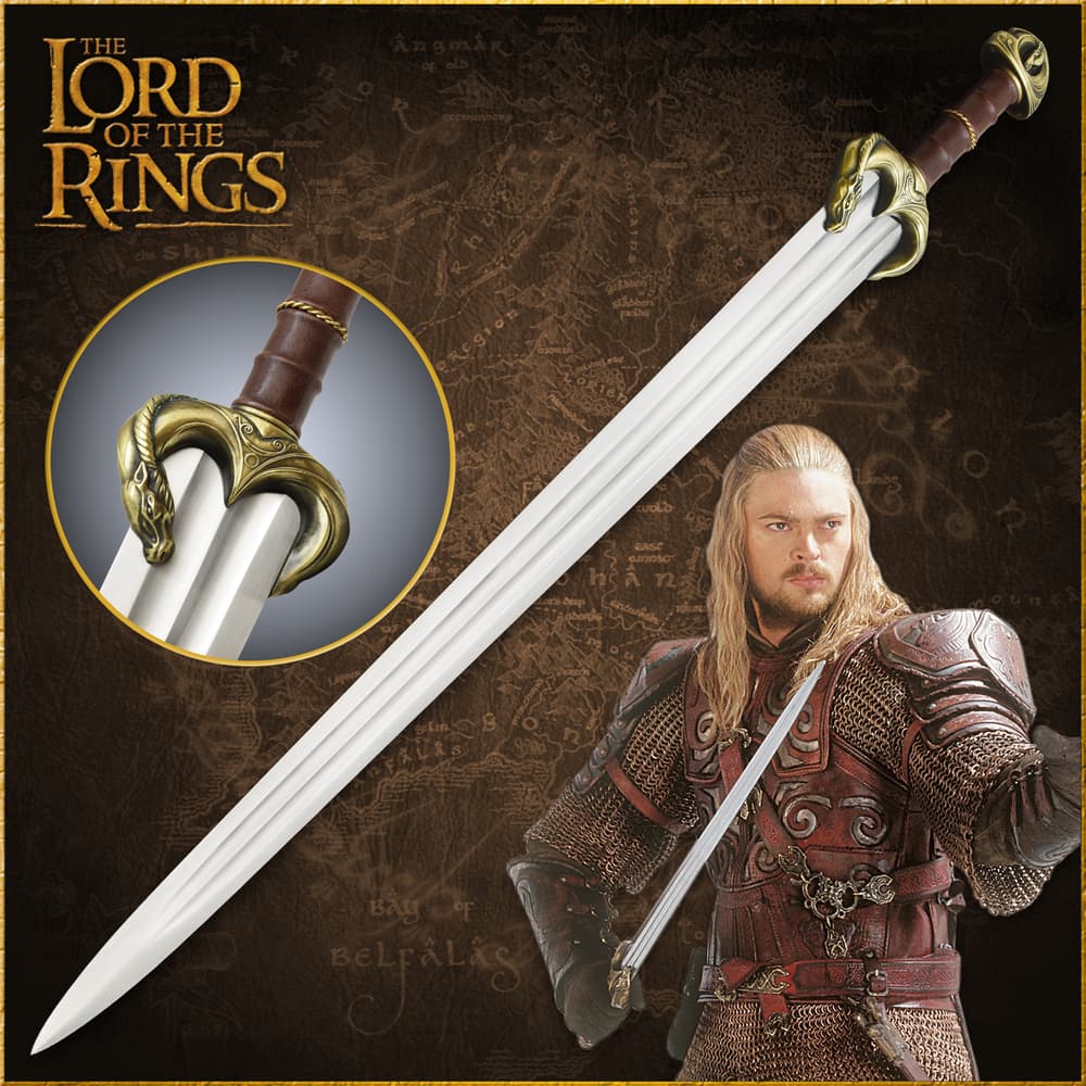 The Guthwine Sword of Eomer shown and in the actor's hand image number 0