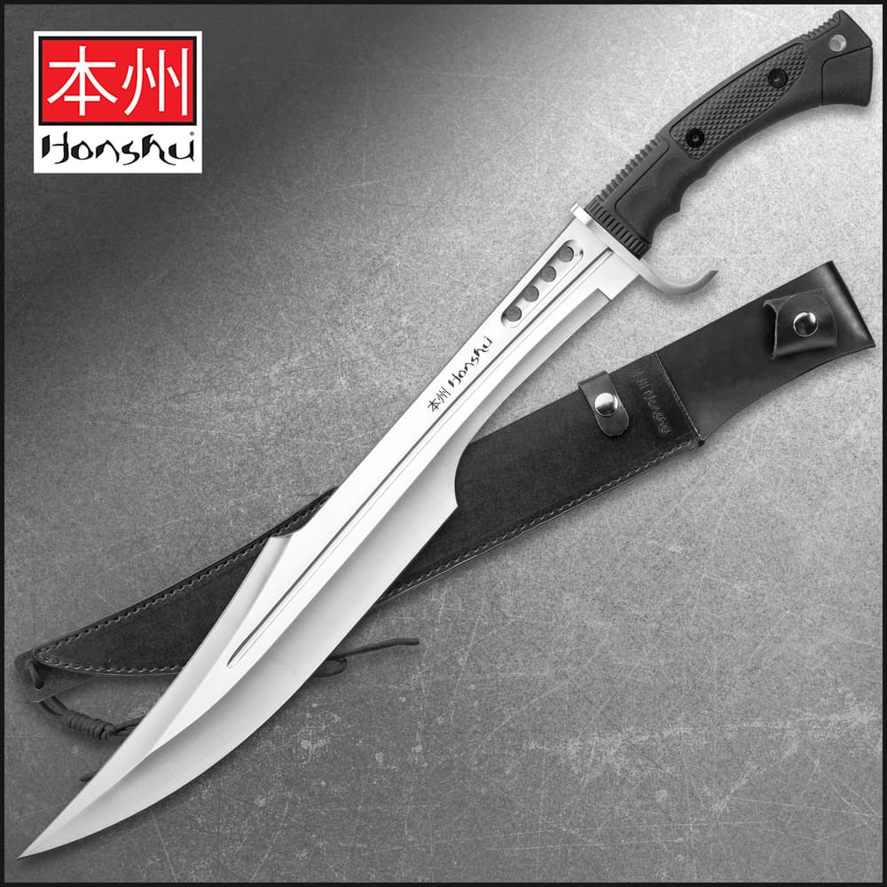 Honshu Spartan Sword And Sheath - 7Cr13 Stainless Steel Blade, Grippy TPR Handle, Stainless Steel Guard - Length 23” image number 0