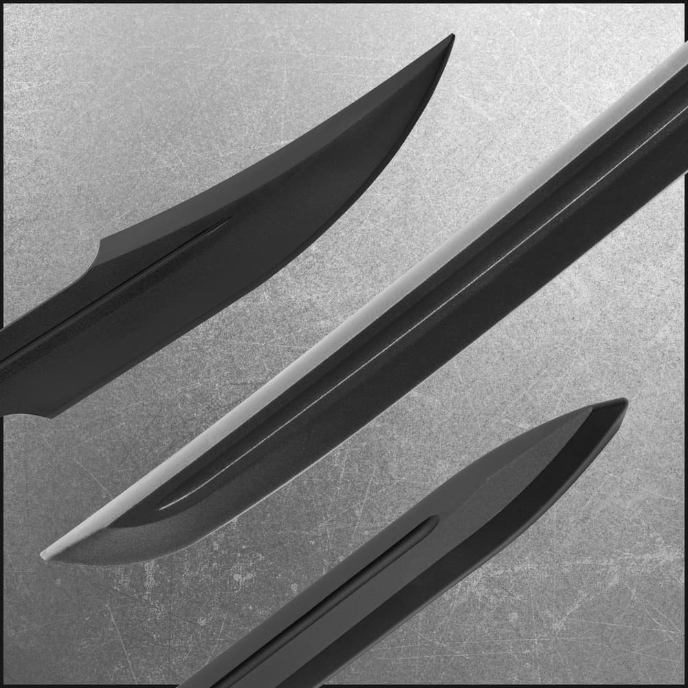 Close up image of the blades on the Training Katana Sword, Training Spartan Sword, and Training Dagger included in the Eastern Traditions Set. image number 1