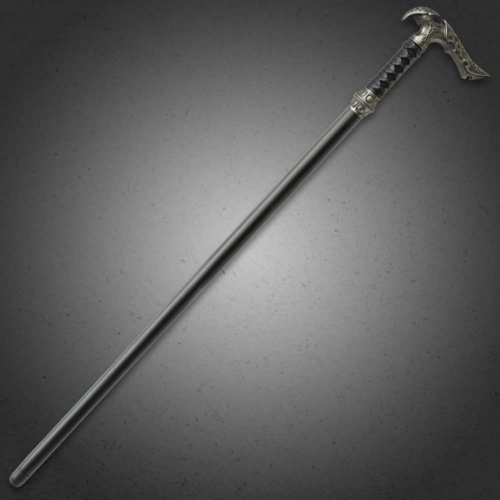 The sword cane has a black TPU shaft with a hidden release button image number 1