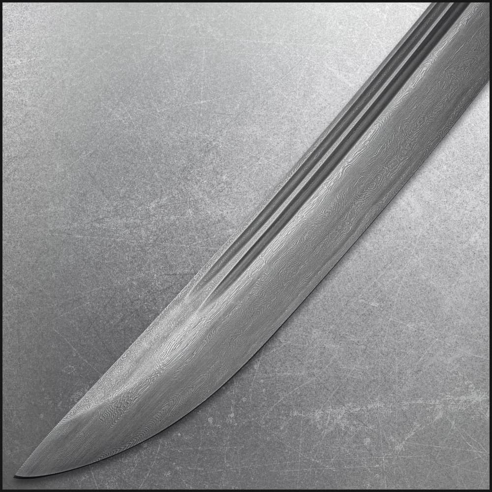 The wakizashi has a 20 3/8” Damascus steel blade image number 1