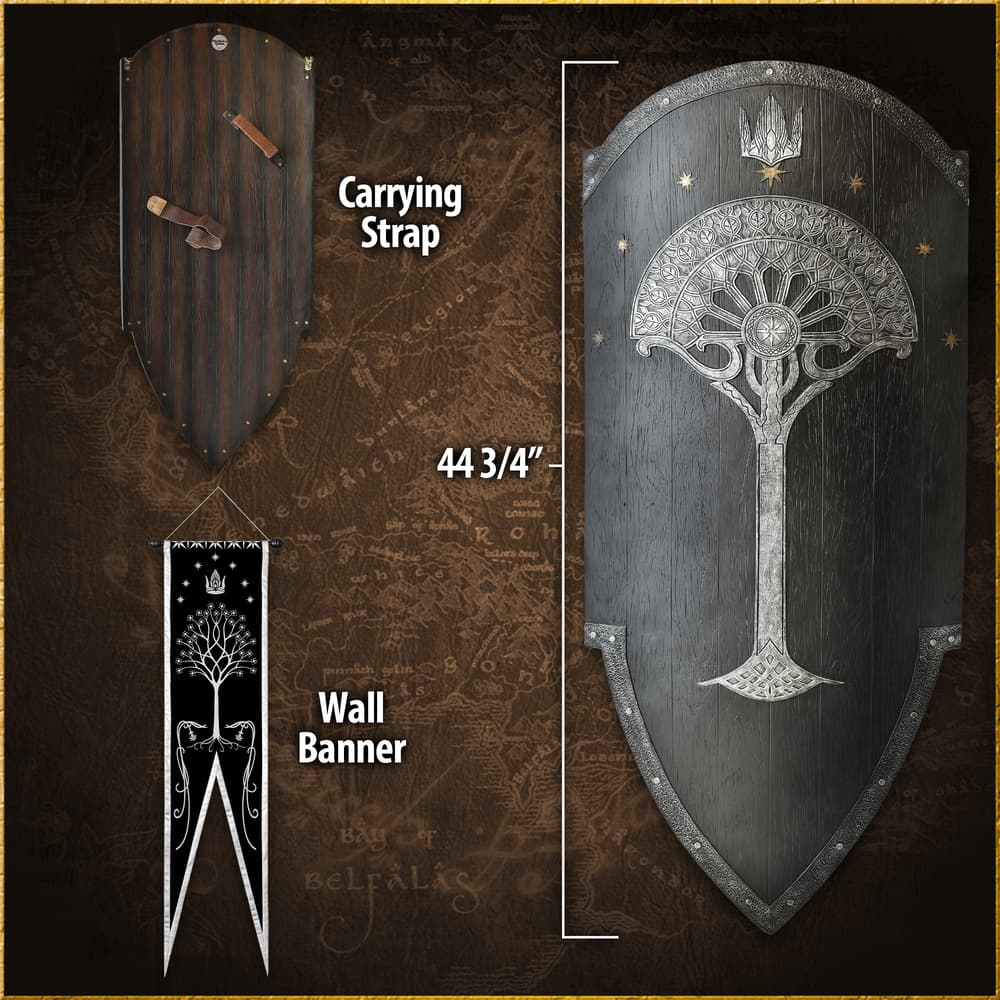 View of just the war banner that comes with the Second Age War Shield of Gondor with Tree of Gondor and crown motifs. image number 2