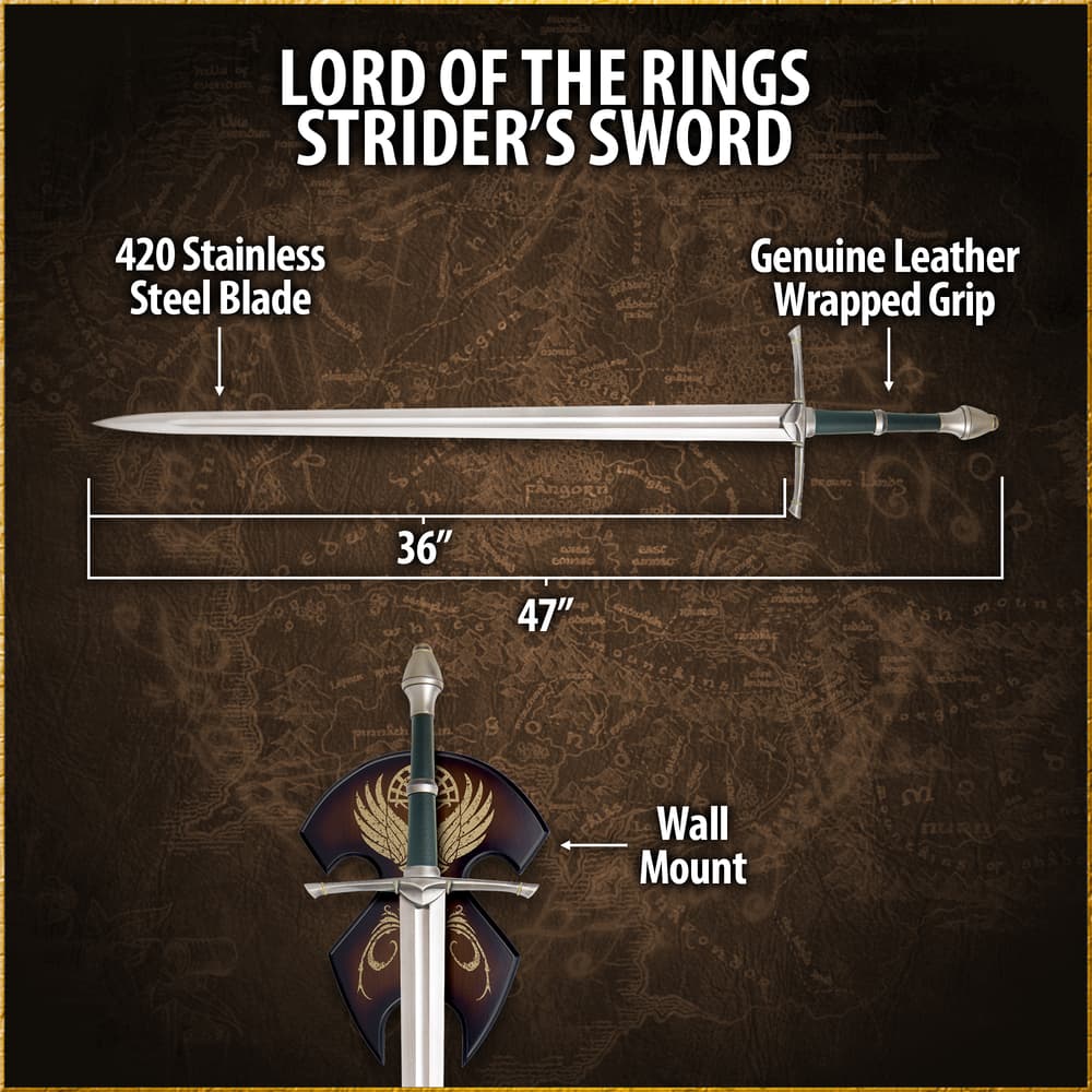 The Lord of the Rings character Aragorn holds the Sword of Strider. image number 2