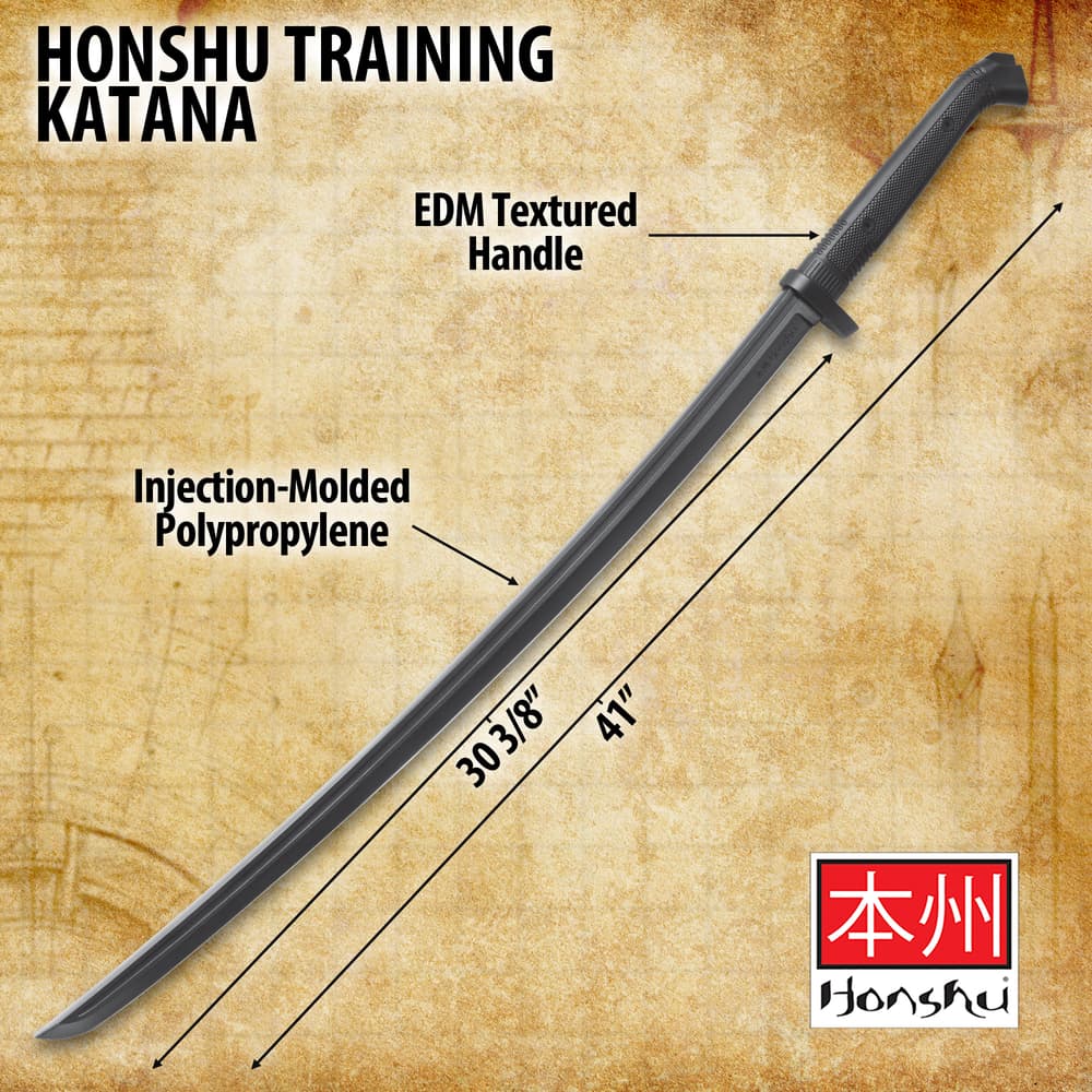 Honshu Practice Katana - One-Piece Polypropylene Construction, Textured Handle, Mimics Real Katana, For Training - Length 41” image number 2