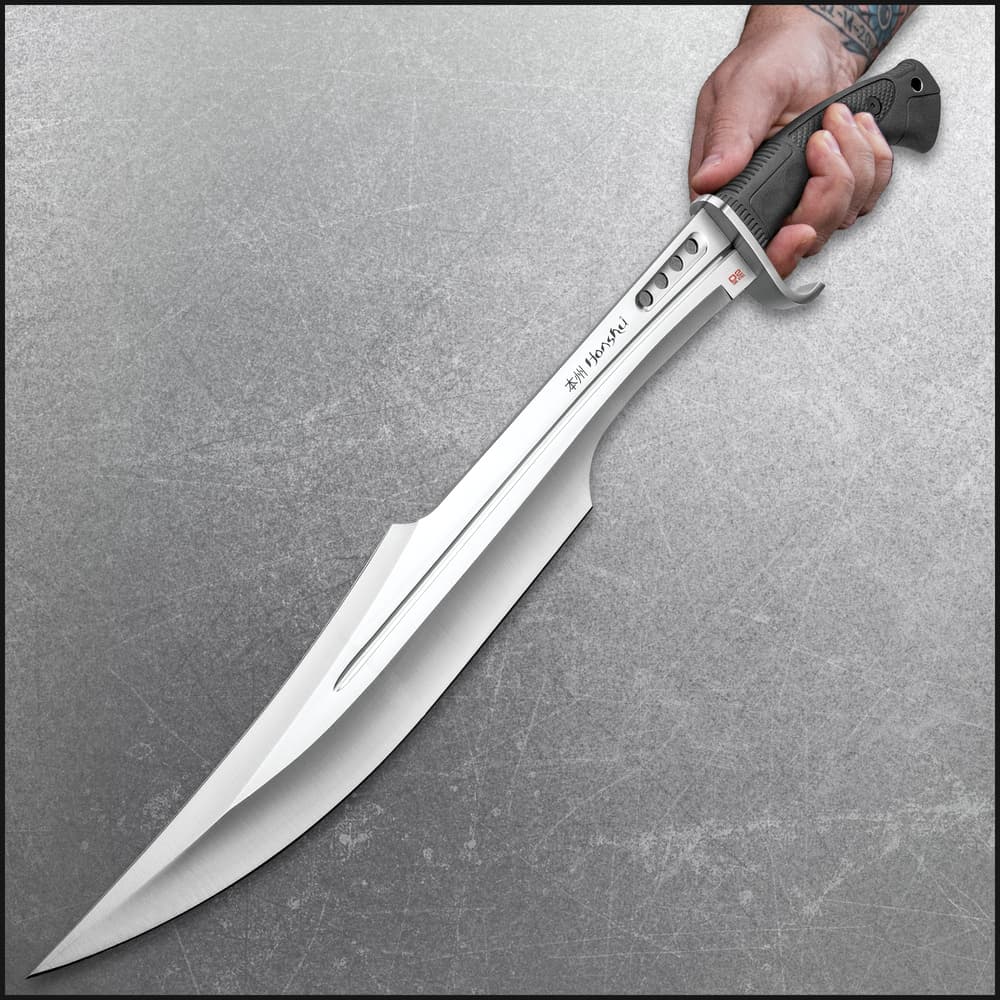 Honshu Spartan Sword And Sheath - D2 Tool Steel Blade, Grippy TPR Handle, Stainless Steel Guard - Length 23” image number 3