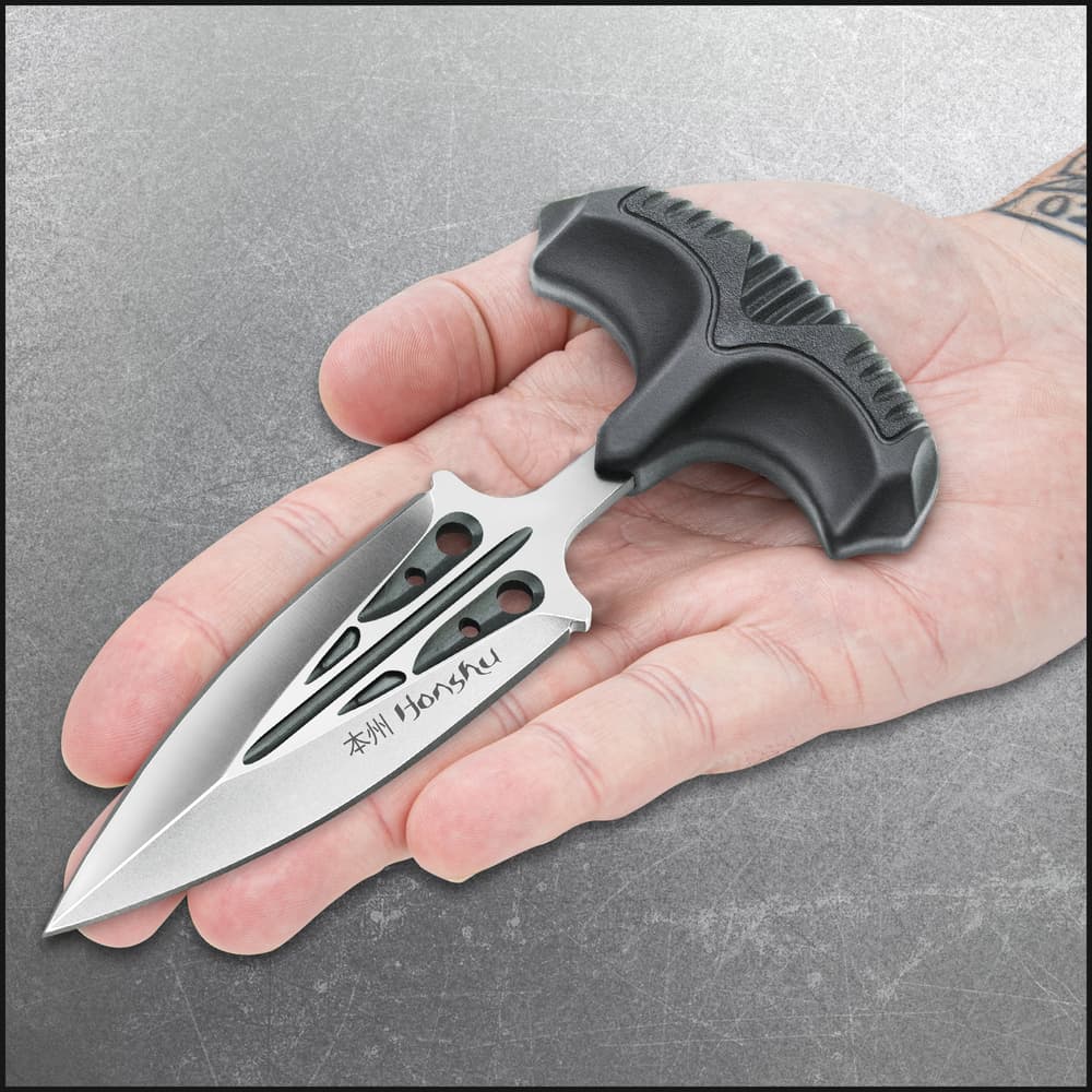 Honshu Large Covert Defense Push Dagger And Sheath - 7Cr13 Stainless Steel Blade, Molded TPR Handle - Length 5 7/8” image number 3