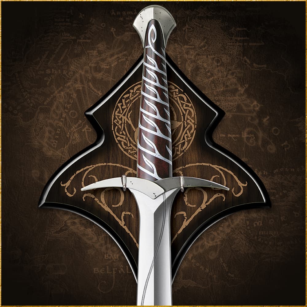 Full image of the Sting Sword hanging on the wall plaque included in the Hobbit Bilbo Collection. image number 4