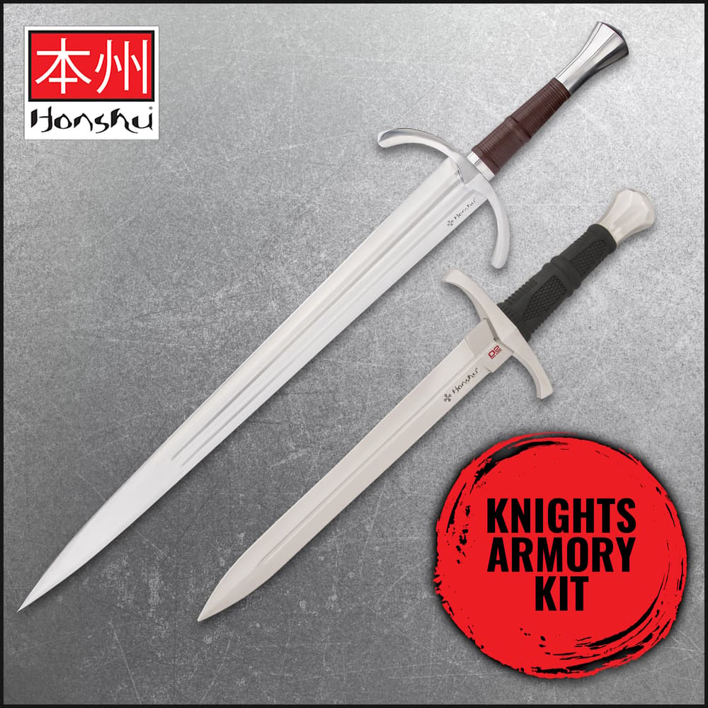 Two Honshu swords on a textured background with 'Knights Armory Kit' text image number 0