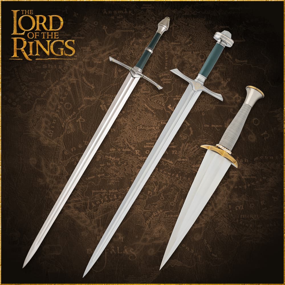 Three swords from The Lord of the Rings on a map background image number 0
