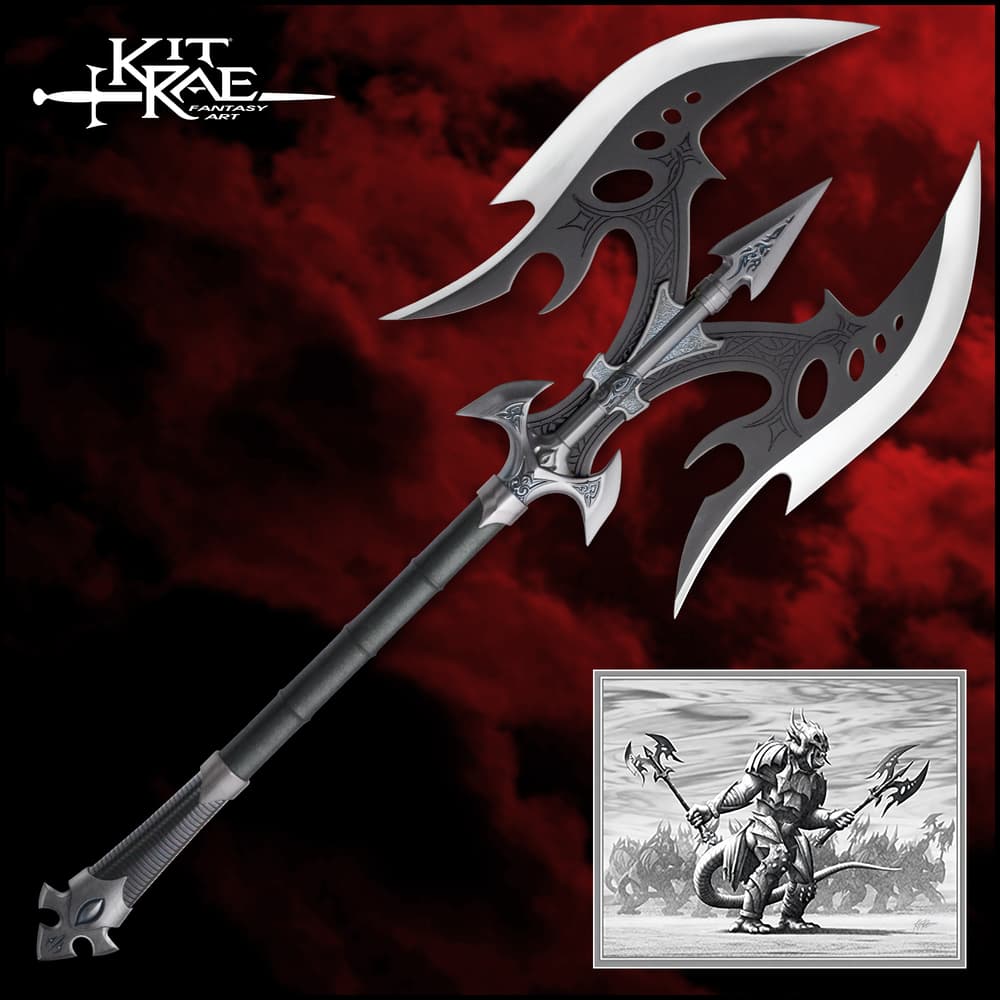 Kit Rae Black Legion Battle Axe with two 15” blades and custom art print “The Barumen.” image number 0