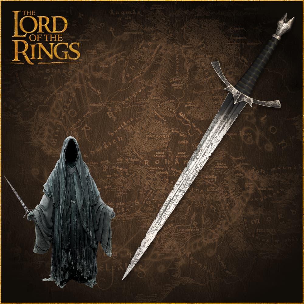 Hooded figure and sword on a map background image number 0