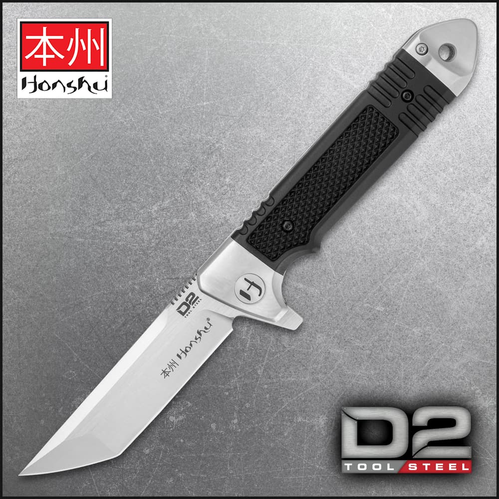 Honshu knife with D2 tool steel blade and black handle image number 0